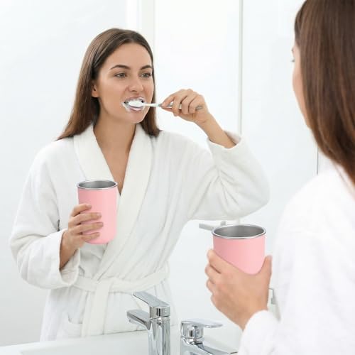 Stainless Steel Mouth Wash Cup, 12 oz Reusable Toothbrush Cup Pink Stainless Steel Bathroom Tumbler Mouthwash Cups Easy to Clean Drinking Tumblers for Home School Office