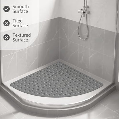 Yolife Large Corner Shower Mat, 25.6" x 25.6" Non Slip Shower mats for Inside Shower, Shower Mat with Drain Hole, Machine Washable Shower Floor Mat, Bathtub Mat Non Slip with Suction Cups, Grey