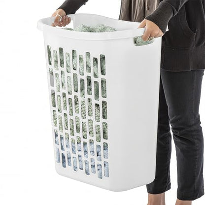 3-Pack 1.8 Bushels Tall Slim Laundry Hamper with Reinforced Handles, White | 63.4L large capacity with open-top design, made of heavy-duty plastic for durable and reliable daily laundry storage.