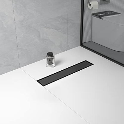 Linear Shower Drain, 304 Stainless Steel Floor Drain 18" | with Tiled Insert Grate & Hair Strainer, Bathroom 2-in-1 Tiled in Drain, CUPC Certified - color: Matte Black, size: 18''