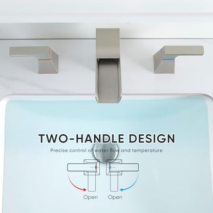 Brushed Nickel Waterfall Bathroom Faucet for 3-Hole Sinks 8 Inch Widespread Vanity Faucet with Modern Trapezoid Design, Two Handles, Pop-Up Drain & Hoses - color: C - Brushed Nickel