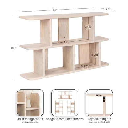 Kate and Laurel Madero Transitional Solid Wood Wall Shelf, 30 x 6 x 17, Whitewash, Modern Small Ladder Shelf for Use as Living Room Display Shelf or Over Toilet Storage Shelf - color: White