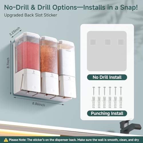 Shampoo and Conditioner Dispenser 3 Chamber No Drill Shampoo Dispenser for Shower Wall Mounted Shower Soap Dispenser 3 * 500ml Refillable Shower Dispenser for Bathroom Hotel(White 3 Chamber) - color: White-clear-3