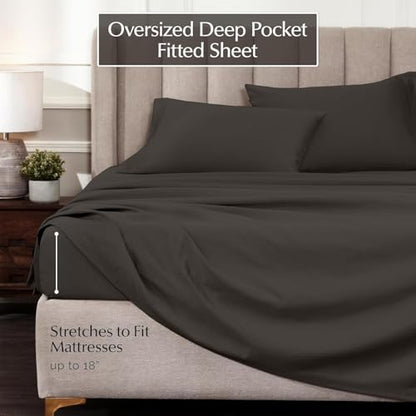 SUPERIOR Egyptian Cotton 4 Piece Sheet Set, Luxury 1000 Thread Count, Eco-Friendly, Sustainable Sheets, Basics, Solid, Deep Pocket Fitted Sheet, Flat Sheet, Pillowcases, Olympic Queen, Charcoal - color: Charcoal, size: Super Queen