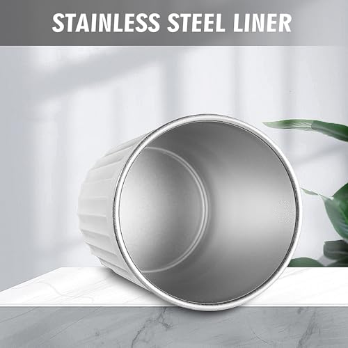 Toothbrush Cup Holder for Bathroom,Reusable Stainless Steel Bathroom Cup | 3"x4.5" Unbreakable Gray Bathroom Tumbler Cup ,300ml Easy To Clean Striated Mouthwash Cup - color: White