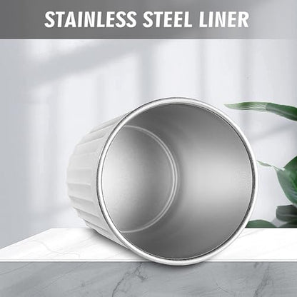 Toothbrush Cup Holder for Bathroom,Reusable Stainless Steel Bathroom Cup | 3"x4.5" Unbreakable Gray Bathroom Tumbler Cup ,300ml Easy To Clean Striated Mouthwash Cup - color: White