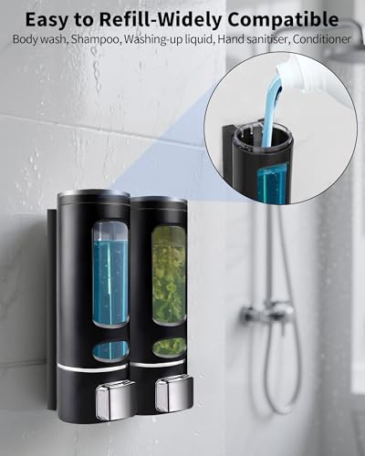 Shampoo and Conditioner Dispenser - 800ML Wall-Mounted Shower Shampoo Dispenser No Drill Body Wash Soap Dispenser for Shower, Bathroom, Hotel (2 Chamber) - size: 800ML