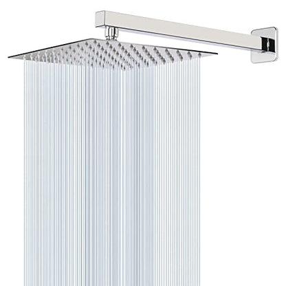 Shower Head with Extension Arm, High Pressure Square with ShowerArm, Stainless Steel Rainfall -Waterfall Full Body Coverage (10'' Shower with 16'' Arm, Chrome) - color: Chrome, size: 10'' Shower with 16'' Arm