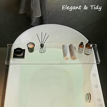 SHUNLI Acrylic Bathtub Tray Caddy, Clear Bath Tub Tray Shelf Table | Luxury Bathroom Organizer Tablet Holder for Soap Perfume Skincare, Bath Accessory, Easy to Clean - color: Transparent With Visible Edge