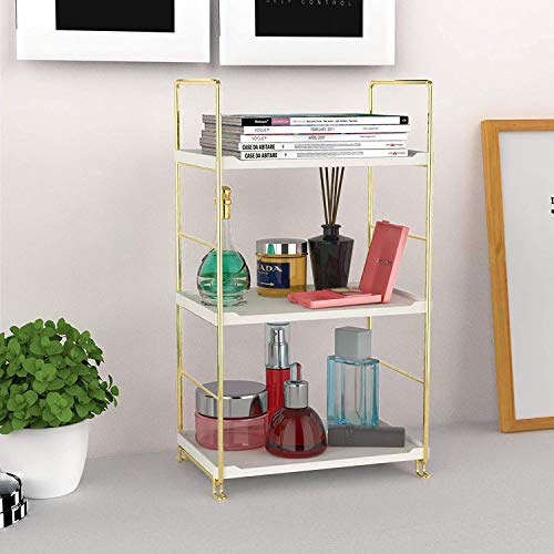 3-Tier Kitchen Spice Rack, Freestanding Stackable Organizer Shelf, Bathroom Countertop Storage Shelf, Cosmetic Organizer Holder, Square Standing Rack (Golden) - color: Golden