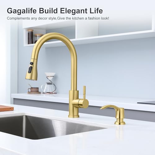 Kitchen Sink Soap Dispenser with 17 Ounce Large Bottle, G080BG | Brushed Gold, Built in Sink Soap Dispenser, Kitchen Soap Dispenser, Refill from Top - color: Gold, size: with Bottle