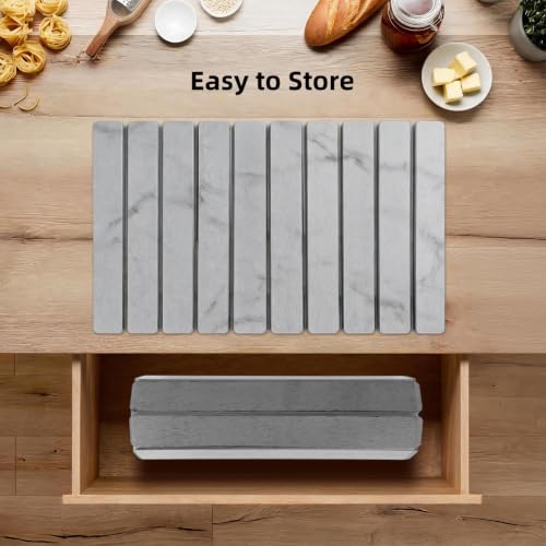 Large Stone Dish Drying Mat for Kitchen Counter, 24"×16" Foldable Quick Drying Mat, Absorbent Diatomaceous Earth Drying Mat for Bottles Cups Dishes, Match Any Countertop (Gray Marble, 24" x 16") - color: Gray Marble
