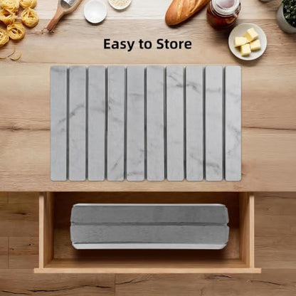 Large Stone Dish Drying Mat for Kitchen Counter, 24"×16" Foldable Quick Drying Mat, Absorbent Diatomaceous Earth Drying Mat for Bottles Cups Dishes, Match Any Countertop (Gray Marble, 24" x 16") - color: Gray Marble