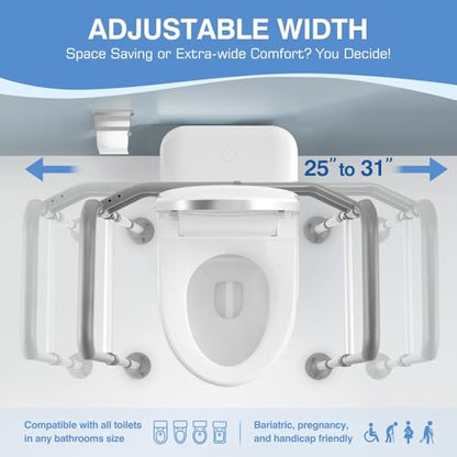 Heavy Duty Toilet Safety Rails & Medical Stand Assist for Seniors | Adjustable height & width handicap toilet frame. Universal fit bathroom assistive device with secure suction cups & handles