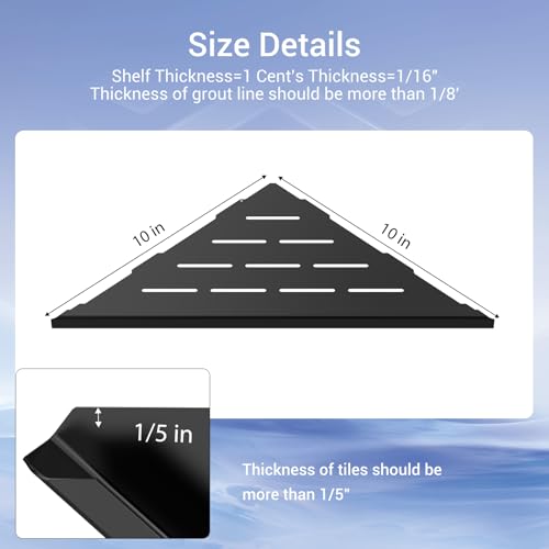 Corner Shower Shelf, 10 Inch Black 304 Stainless Steel Recessed Installation with Grout, No Drilling Required Tile Shower Shelf for Tiled Wall (2-Pack)