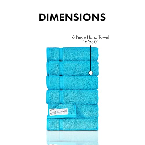 SALBAKOS 6-Piece 100% Turkish Cotton Hand Towels, 16x30 inch, Aqua | Large Size Thick Super Soft Highly Absorbent, Versatile Hair Face & Hand Drying Towel, Premium Hotel Quality Made in Turkey - color: Aqua, size: 6 Hand Towels