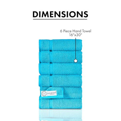 SALBAKOS 6-Piece 100% Turkish Cotton Hand Towels, 16x30 inch, Aqua | Large Size Thick Super Soft Highly Absorbent, Versatile Hair Face & Hand Drying Towel, Premium Hotel Quality Made in Turkey - color: Aqua, size: 6 Hand Towels