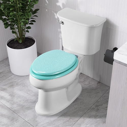 Angol Shiold Glitter Toilet Seat Molded Wood Elongated Toilet Seat with Quietly Close and Quick Release Hinges, Easy to Clean also Easy to Install (Elongated 18.5'', Green) - color: Green, size: Elongated 18.5‘’