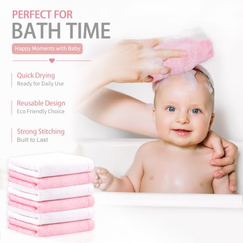Baby Washcloths 10 Pack Rayon from Bamboo Ultra Soft Absorbent Terry Wash Cloth 10" x 10" Bath Towels for Face Burp Wipes Reusable Lightweight Newborn Essentials Shower Gift Set - color: Pink