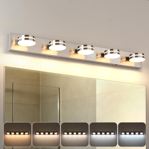 Brushed Nickel Bathroom Light Fixtures Over Mirror, 5-Light | LED Dimmable Bath Lights, Modern Wall Mounted Lighting Fixture with Rotating Lamp Head, Acrylic Metal, 5CCT 40.55in - color: Nickel-5CCT-Dimmable