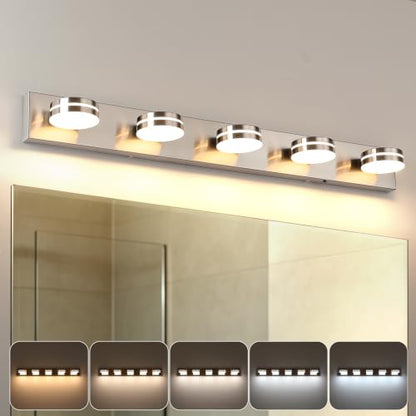 Brushed Nickel Bathroom Light Fixtures Over Mirror, 5-Light | LED Dimmable Bath Lights, Modern Wall Mounted Lighting Fixture with Rotating Lamp Head, Acrylic Metal, 5CCT 40.55in - color: Nickel-5CCT-Dimmable