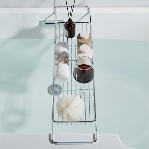 Stainless Steel Bathtub Caddy Tray, Expandable Bath Tub Table, Adjustable Bathroom Tray, Bath Organizer Tub Shelf,Silver,26.8~35.4in - color: Silver