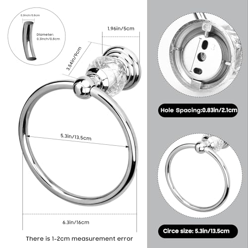 Crystal Chrome Towel Ring, Silver Bathroom Towel Holder Ring, Bathroom Towel Rack Hanger Home Hand Towel Ring Towel Holder for Bathroom Wall Mounted Bathroom Accessory - color: Silver