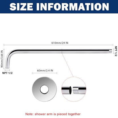 NearMoon Shower Arm, Extra Extension Arm with Flange, Stainless Steel Wall-Mounted Showerhead Extender Pipe (24 Inch, Chrome Finish) - color: Chrome Finish, style: 24 Inch