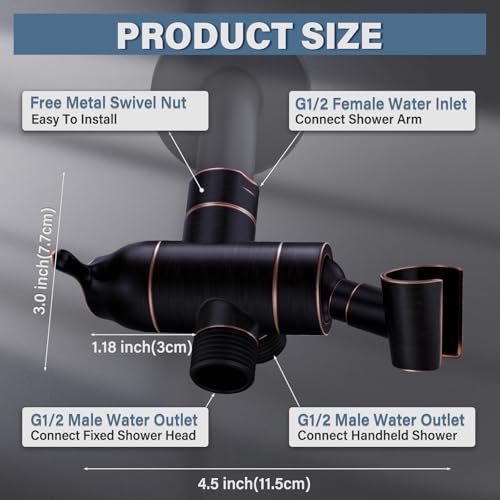 Shower Arm Diverter with Handshower Mount, G1/2 Brass 3 Way Diverter Valve Bathroom Universal Shower System Replacement for Handheld Shower and Fixed Shower Head, Oil Rubbed Bronze - color: Oil Rubbed Bronze