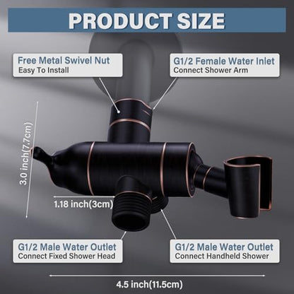 Shower Arm Diverter with Handshower Mount, G1/2 Brass 3 Way Diverter Valve Bathroom Universal Shower System Replacement for Handheld Shower and Fixed Shower Head, Oil Rubbed Bronze - color: Oil Rubbed Bronze