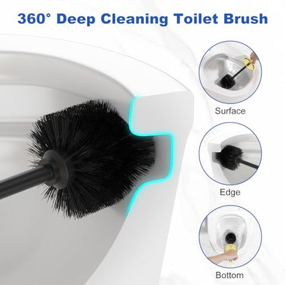 Toilet Brush and Holder Set：304 Stainless Steel Heavy Duty Toilet Bowl Brush，Removable Inner Bowl and Splash Protection，Bathroom Toilet Brush-Dense Bristles for Through Cleaning - color: Bright Gold