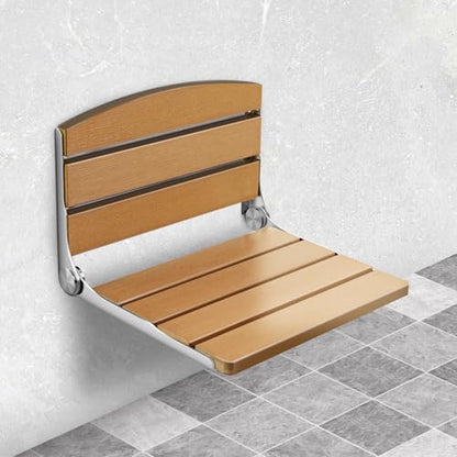 Foldable Shower Chair, 16" Folding Shower Seat Wall Mounted, Brown | Safety Furniture Stainless Steel for Elderly, Fold Down Shower Bench for Inside Shower, Pregnants-Maximum Load 400lb