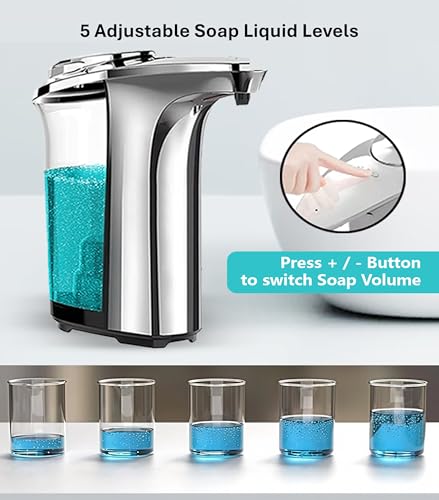 Automatic Soap Dispenser Touchless, Silver Glossy Finish | 17oz / 500mL, Battery Operated