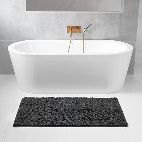 Bathroom Rugs, Extra-Thick Memory Foam Bath Mat, Ultra-Soft Chenille Microfiber, Highly Absorbent, Machine Washable, Shaggy Bath Mats for Bathroom, Non-Slip (21"x32") Space Grey