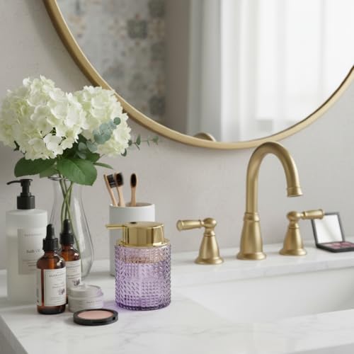Foaming Soap Dispenser, Purple Glass Foam Soap Dispenser with Gold Pump, Refillable 10oz Lotion Liquid Container Pump Bottle for Bathroom Kitchen Countertop - color: Purple