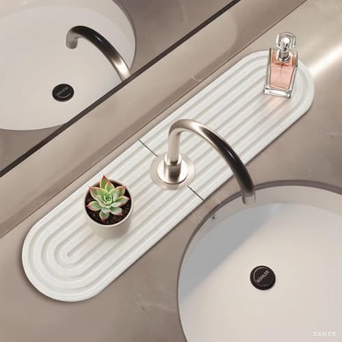 Sink Stone Faucet Mat 23.6 X 3.9 inch Absorbent Faucet Mat Diatomite Sink Drying Stone for Kitchen Bathrooms ( White ) - color: White
