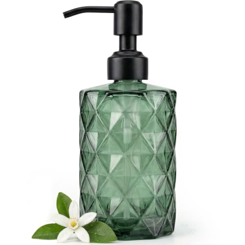 JASAI Forest Green Glass Soap Dispenser with Black Rustproof Pump | Refillable Small Soap Dispenser for Kitchen and Bathroom. - color: Forest Green