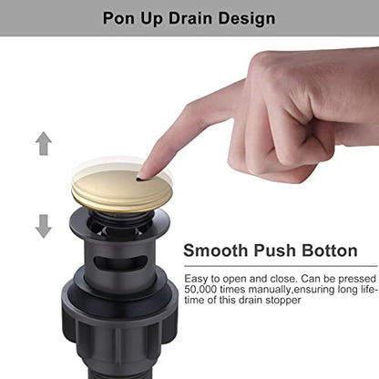 WOWOW Bathroom Sink Drain, Pop Up Drain Stopper for Bathroom Sink and RV Sink, with Overflow, Brushed Gold Vessel Sink Drain, Built-in Anti-Clogging Strainer - color: Gold, style: Style A: pop up drain
