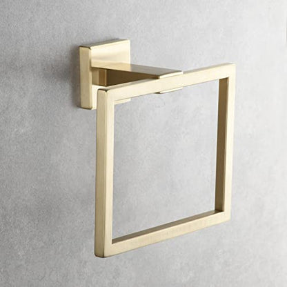 Brushed Gold Hand Towel Ring Stainless Steel Wall Mounted Bathroom Towel Hanger Rack, SBH239J - color: Brushed Gold