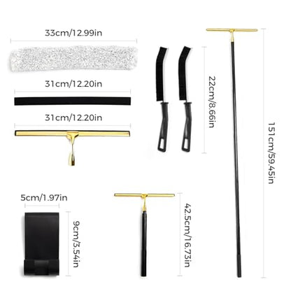 17“- 60" Extendable Long Handle 2-in-1 Window Squeegee Gold | 12.4" Wide Metal Shower Squeegee for Glass Doors, 2-in-1 Squeegee for Home Window Cleaning, Tile Wall, Car - color: Black/Gold