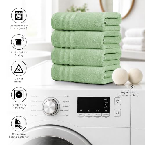 Bath Towels Set of 4 Extra Large Towels set 30x60 In, 100% Uzbek Cotton 600 GSM Oeko-TEX, Larger & Lighter Weight Quicker to Dry, Super Soft and Absorbent, Perfect for Bathroom- Sage Green - color: Sage Green