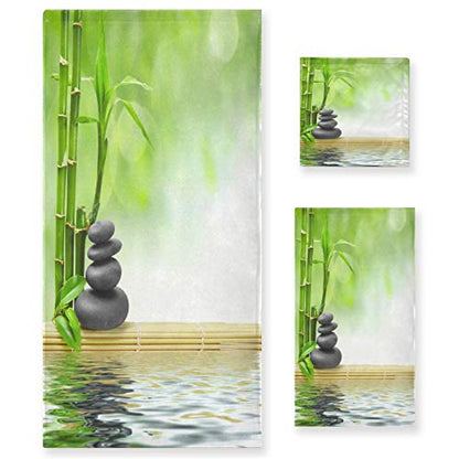 ALAZA Towel Bathroom Sets, Zen Stone with Bamboo Leaves Towels 3-Piece 1 Bath Towel 1 Washcloth 1 Hand Towel, Bath Towel Set of 3 Soft Multifuntion for Home - color: Multi12