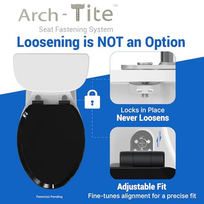 Pro Elite Wood Toilet Seat Elongated, Black, Magnetic Quick-Release | Heavy-Duty, Easy-Clean and Change, HushMotion Soft Close, StainShield High-Gloss Finish, Arch-Tite Secure Fit - color: Black, size: Elongated