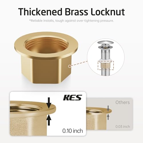 KES Bathroom Sink Drain with Strainer Basket Hair Catcher Anti Clog Pop Up Drain Stopper Vanity Vessel Sink Without Overflow, Brushed Nickel All Metal Rustproof 304 Stainless Steel, S2013D-BN - color: Brushed Nickel, style: for NO overflow sink,1-pack