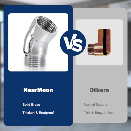 NearMoon Shower Elbow Adapter for Shower Head, Solid Brass 45°G1/2 Male to Female Shower Arm Extension Connector, Polish Chrome (Small) - style: Small