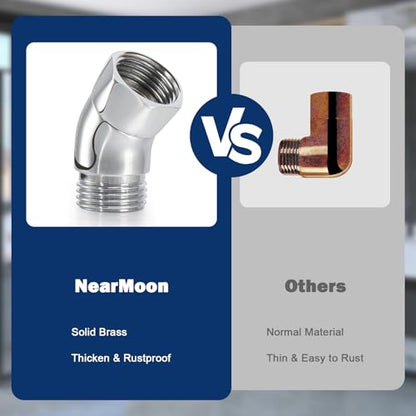 NearMoon Shower Elbow Adapter for Shower Head, Solid Brass 45°G1/2 Male to Female Shower Arm Extension Connector, Polish Chrome (Small) - style: Small