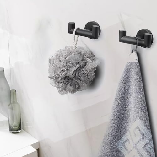 DGYB Towel Hooks for Bathroom 2 Packs Black Wall Mount Towel Holder Stainless Steel Heavy Duty Double Robe Coats Hook for Kitchen, Bedroom, Pool (Drilling) - color: Black