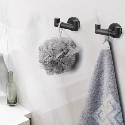 DGYB Towel Hooks for Bathroom 2 Packs Black Wall Mount Towel Holder Stainless Steel Heavy Duty Double Robe Coats Hook for Kitchen, Bedroom, Pool (Drilling) - color: Black