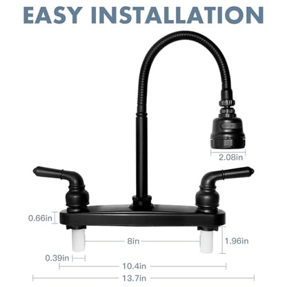 RV Kitchen Faucet,Camper RV Kitchen Sink Faucet Replacement,8 inch 2 Hole | RV Sink Faucet w/ 2 Handles Flexible Spout 360 Swivel Rotatable Tri-Function Sprayer for Motorhome,Trailer,Non-Metallic,Black - color: Black
