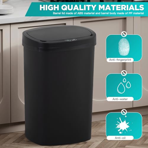 PayLessHere | 13 Gallon Plastic Trash Can | Black | Pack of 1 | Automatic Touchless Lid with Motion Sensor | Kitchen Garbage Can with Waterproof Design | for Home, Office, Bathroom - color: Black